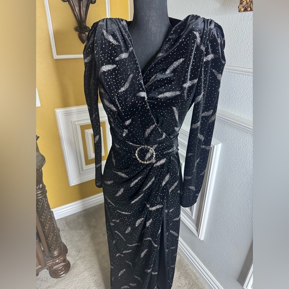 Carina Velvet Gown - Elegant Black and White Patterned Dress - Picture 13 of 14